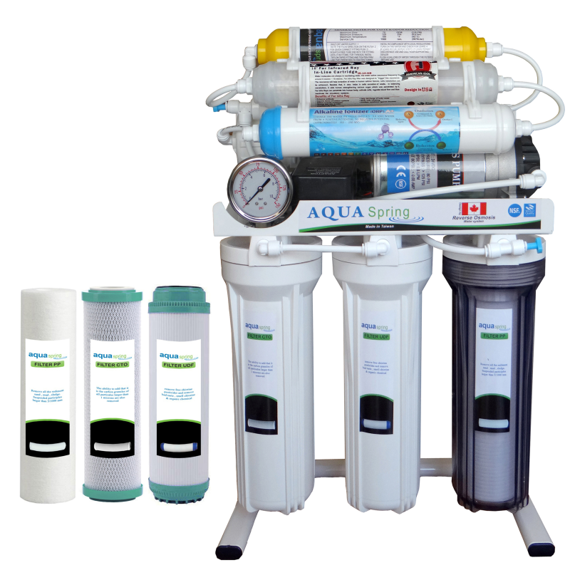 دستگاه تصفیه کننده آب آکوآ اسپرینگ مدل NF8200 به همراه فیلتر تصفیه آب بسته 3 عددی-سفید