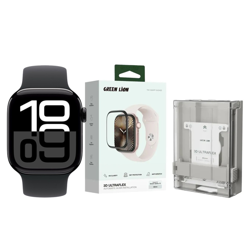 محافظ صفحه نمایش گرین لاین مدل 3D UltraFlex مناسب برای اپل واچ سری 10 سایز 46 میلی متری 