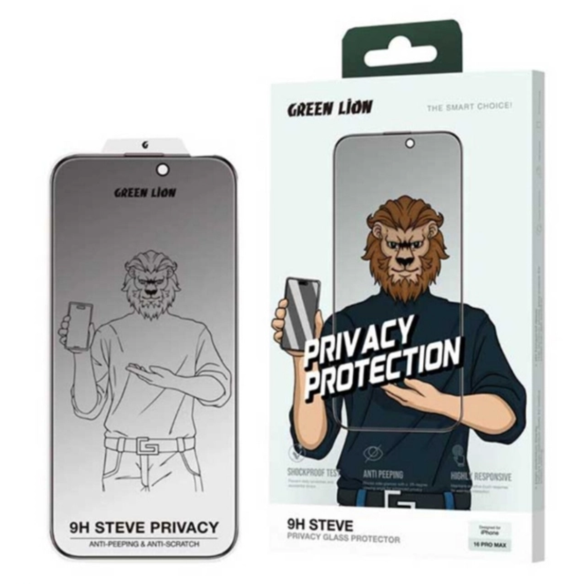 گلس گوشی شیشه ای حریم شخصی اپل iPhone 16 گرین لاین مدل 9H Steve Privacy Glass