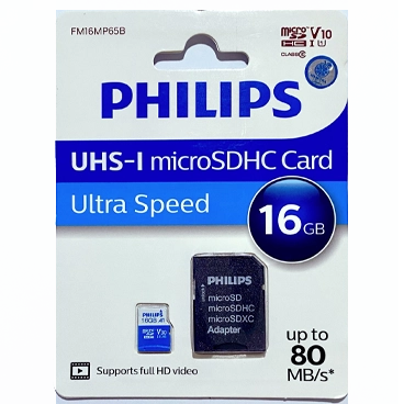  کارت حافظه microSDHC فیلیپس مدل Ultra Speed کلاس 10 استاندارد UHS-I U1 سرعت 80MBps ظرفیت 16 گیگابایت به همراه آداپتور-مشکی