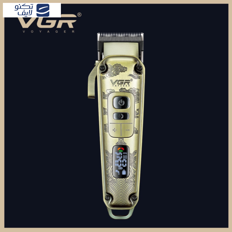 ماشین اصلاح موی سر و صورت وی جی ار مدل V-005، اصلاح به صورت ، منبع انرژی با کابل USB، تکنولوژی اصلاح به صورت برش مستقیم، مدت زمان شارژ 230 دقیقه و مدت زمان استفاده پس از شارژ 250 دقیقه، به همراه برس تمیزکننده، 8 عدد شانه، روغن، با قابلیت تنظیم سرعت