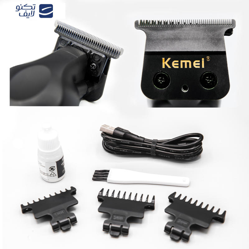 ماشین اصلاح موی صورت کیمی مدل KM-2299، اصلاح به صورت خط زن، طراحی ارگونومیک، نمایشگر LCD، منبع انرژی با باتری قابل شارژ، تکنولوژی اصلاح به صورت تریم، به‌همراه کابل شارژ USB، برس، روغن