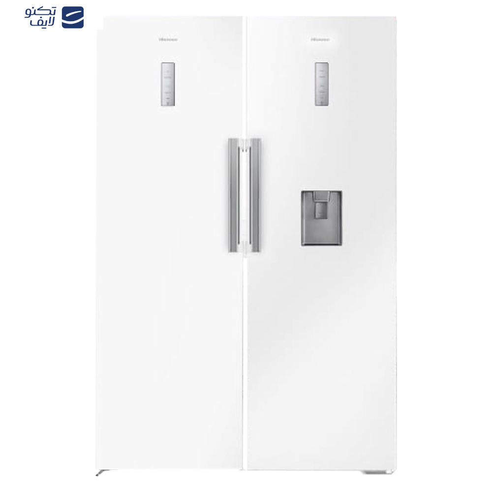 یخچال و فریزر دوقلو 40 فوت هایسنس مدل RS370W/FS270W، دارای نمایشگر و بدون برفک، با ارتفاع 186، پهنای 120 و عمق 67 سانتی‌متر، میزان مصرف انرژی A+، دارای 5 طبقه در یخچال و 5 کشو در فریزر، دارای سیستم نوفراست
