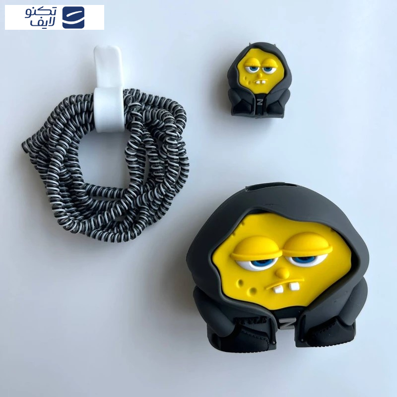 محافظ کابل وال کیس طرح باب اسفنجی به همراه محافظ شارژر دیواری 25 وات سامسونگ مجموعه 4 عددی