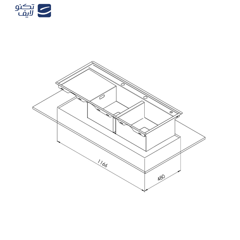 سینک ظرفشویی استیل توکار دو لگنه کن مدل BCN306