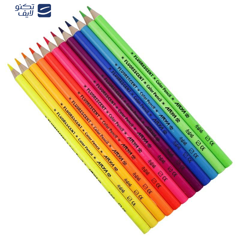 مداد رنگی 12 رنگ آریا مدل فلورسنت کد 3611