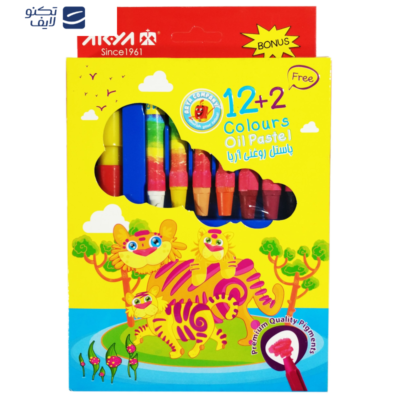 پاستل روغنی 2+12 رنگ آریا مدل 2027 Tiger Family