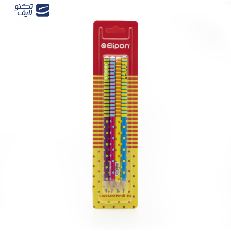 مداد مشکی الیپون طرح POLKA کد 8101640 بسته 4 عددی