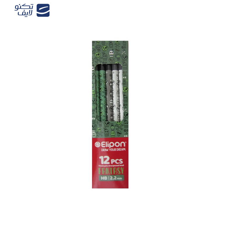 مداد مشکی الیپون مدل فانتزی طرح اسکلت کد 5 بسته 12 عددی