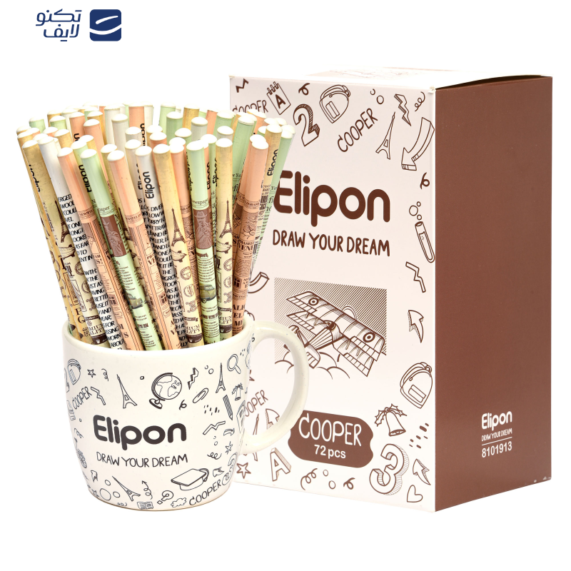 مداد مشکی الیپون مدل فانتزی گرد ماگ کد 8101913 بسته 72 عددی 