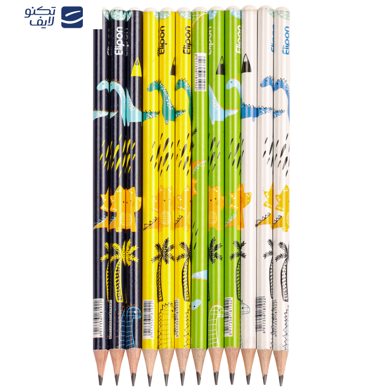 مداد مشکی الیپون مدل فانتزی گرد کد 8101312 بسته 12 عددی 