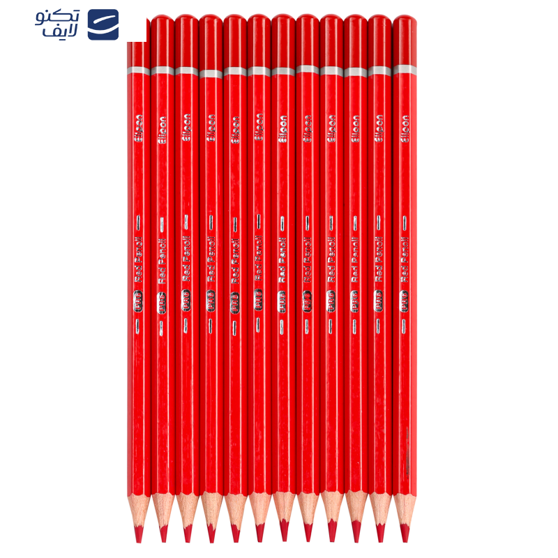 مداد قرمز الیپون مدل کلاسیک شش گوش کد 8110101 بسته 12 عددی