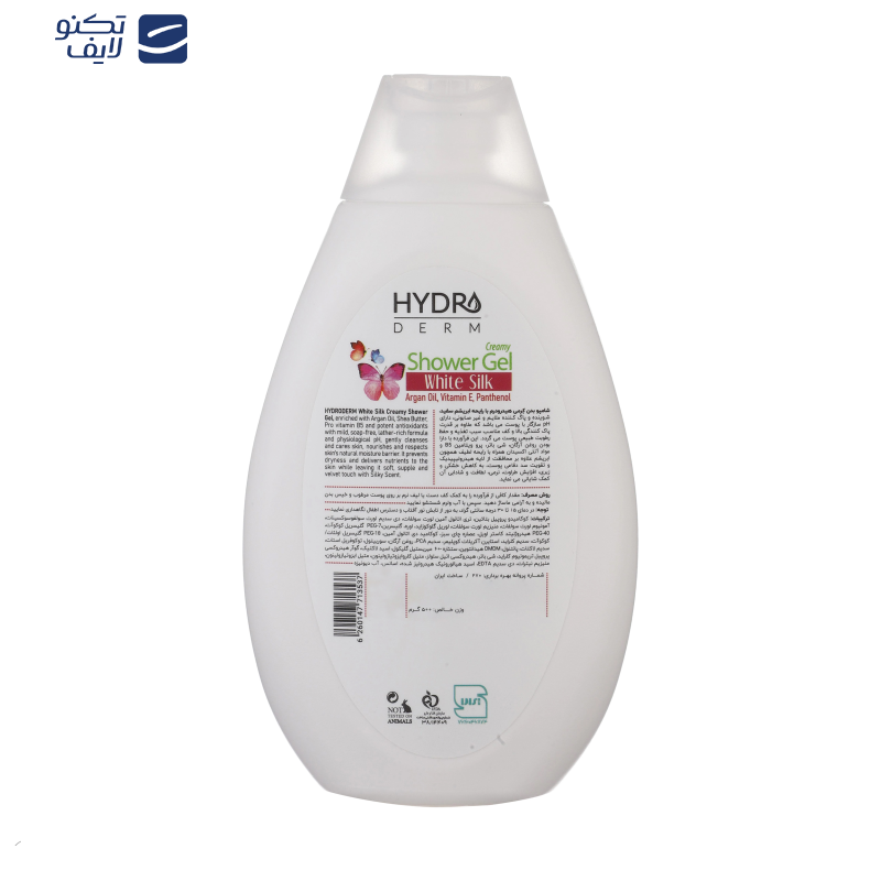 شامپو بدن کرمی هیدرودرم مدل White Silk مناسب انواع پوست حجم 500 میلی لیتر