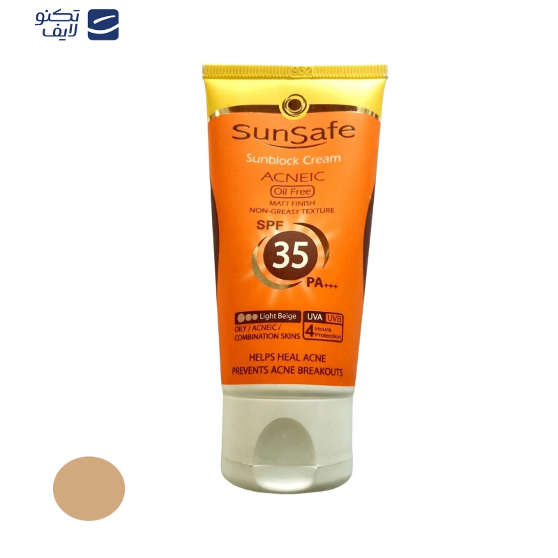 کرم ضدآفتاب و آنتی‌آکنه رنگی سان‌سیف مدل SPF35، مناسب پوست‌های چرب، حجم 50 میلی‌لیتر