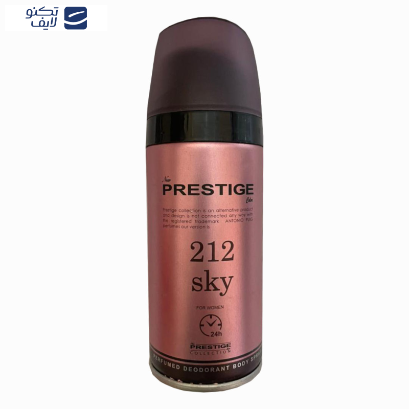 اسپری بدن زنانه نیو پرستیژ کالر مدل 212 sky حجم 150 میلی لیتر اسپری بدن زنانه نیو پرستیژ کالر مدل 212 sky حجم 150 میلی لیتر