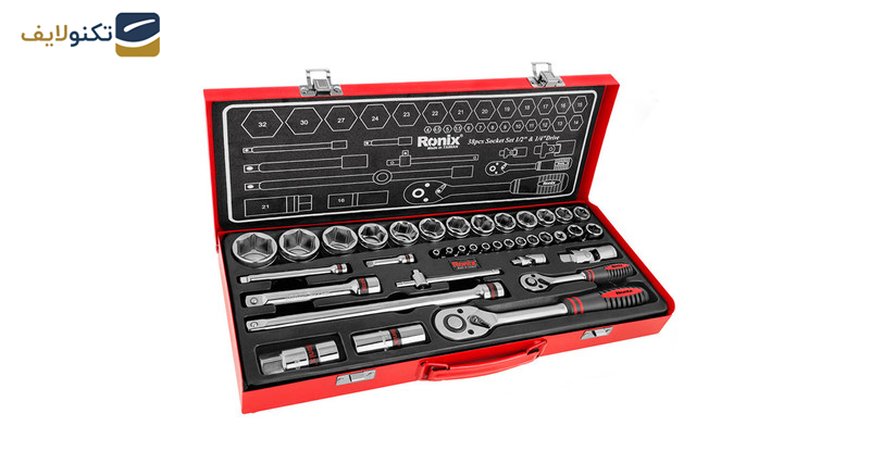 جعبه بکس 38 پارچه رونیکس مدل RH-2638 سایز 1/2 -1/4 اینچ