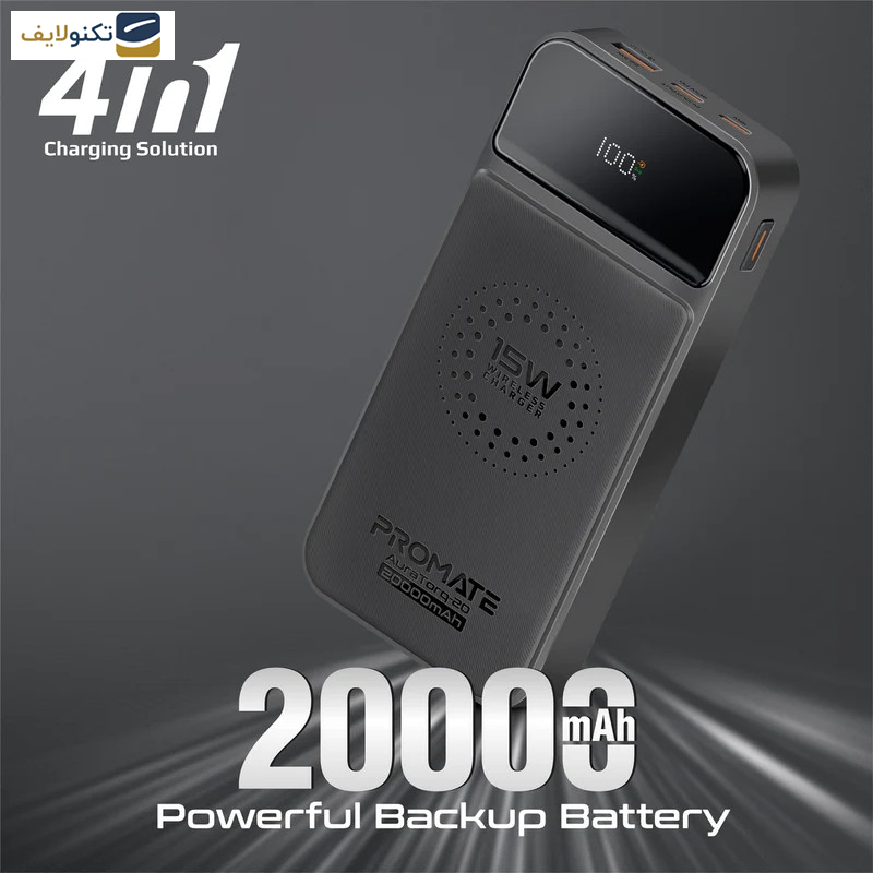 پاوربانک بی سیم پرومیت مدل AURATORQ-20.به ظرفیت 20000 میلی آمپر ساعت