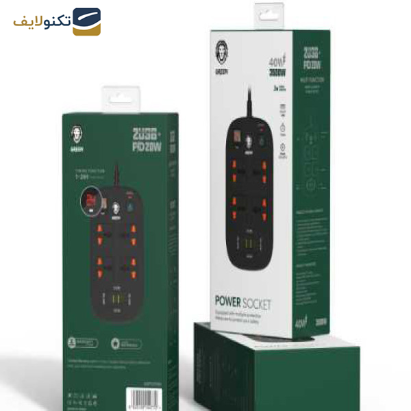 چندراهی برق گرین لاین مدل 40W Multiport Smart Power Socket 3500W
