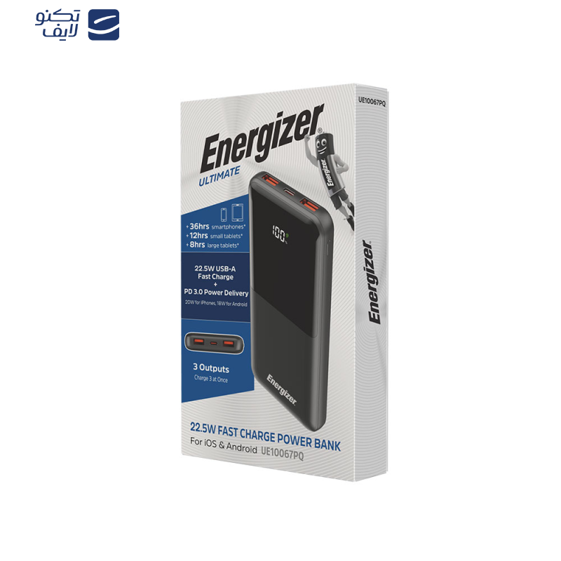 پاوربانک انرجایزر مدل UE10067PQ ظرفیت 10000 میلی آمپرساعت