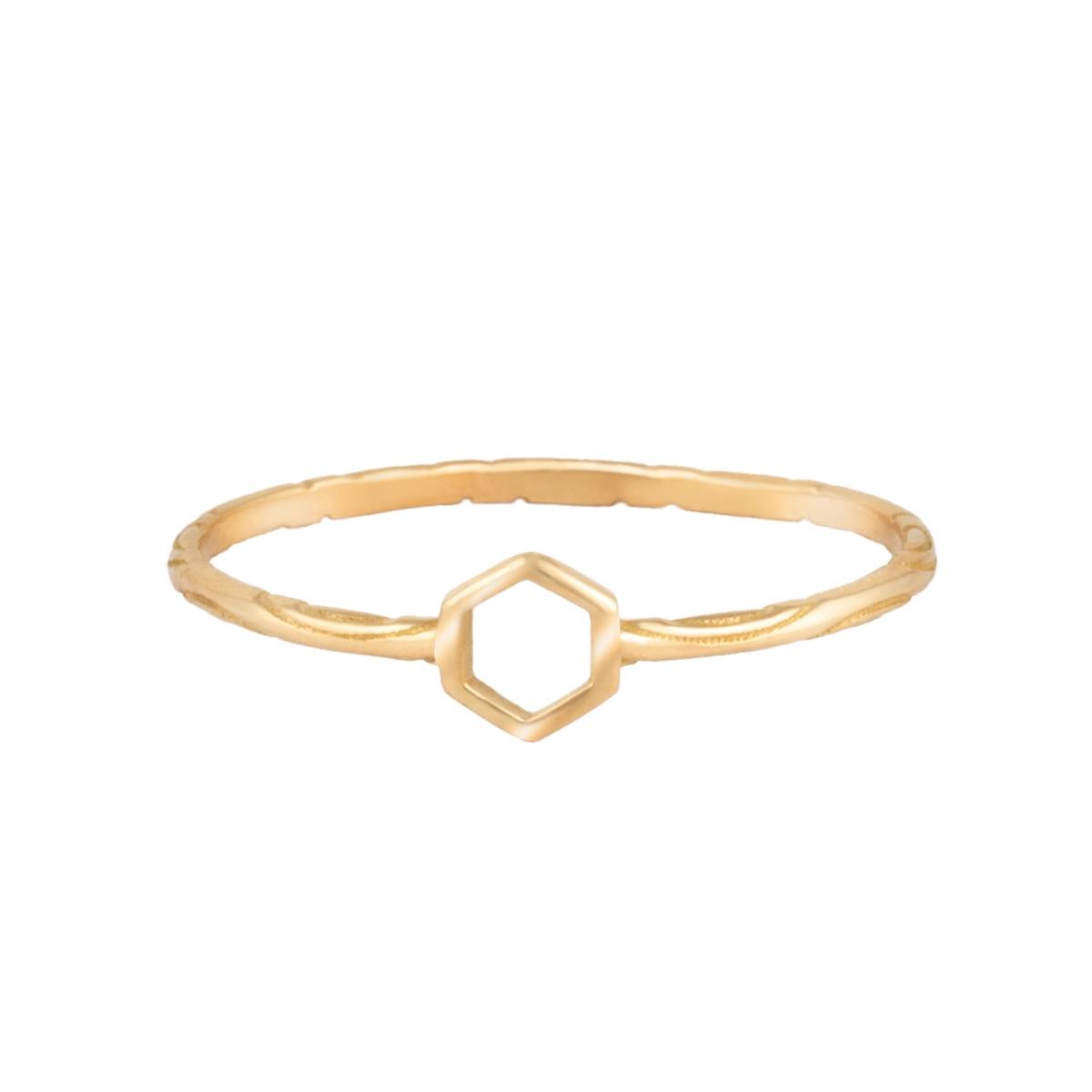 انگشتر طلای زنانه 18 عیار بان گالری مدل مینیمال هگزا توخالی ماد