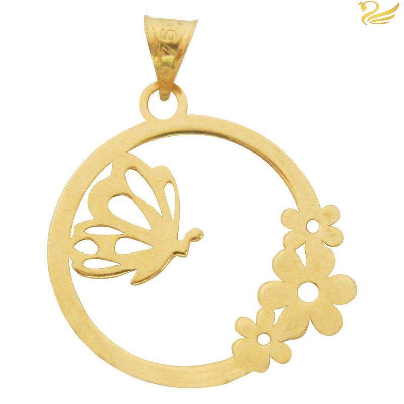 پلاک طلا 18عیار زنانه طرح پروانه و گل