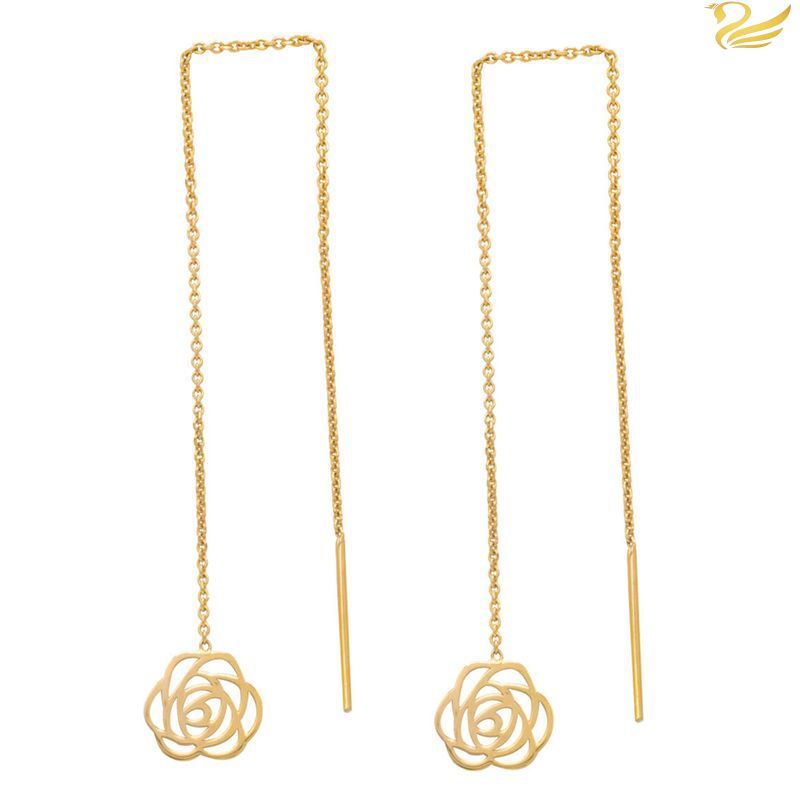 گوشواره طلا 18عیار بخیه ای گل رز