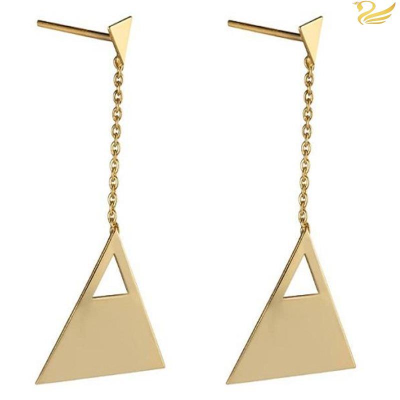 گوشواره طلا 18عیار طرح مثلث و ذوزنقه آویزی