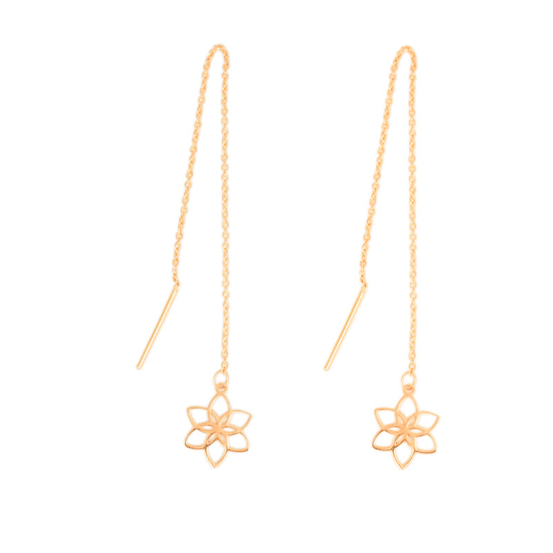 گوشواره بخیه ای طلا 18 عیار طرح گل لوتوس