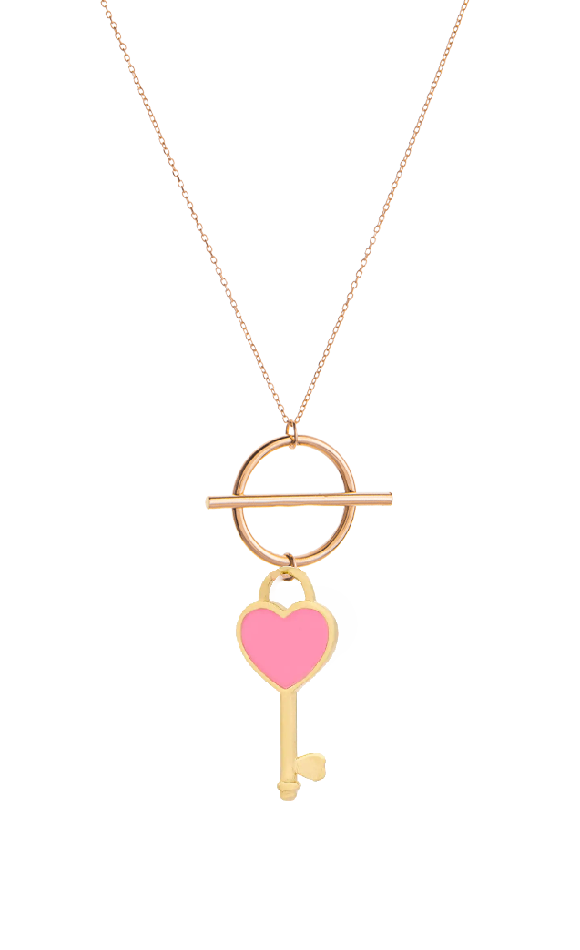 گردنبند طلا 18 عیار اپال گلد مدل مونیک کلید قلب صورتی