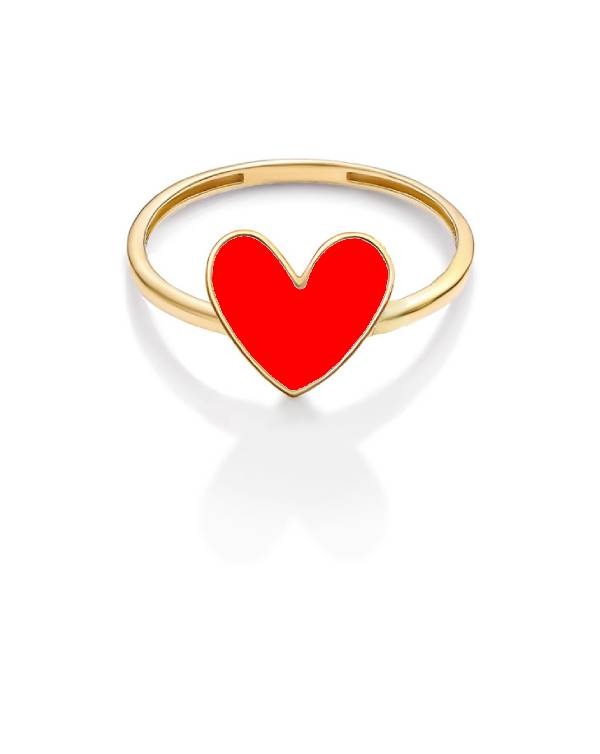 انگشتر طلا 18 عیار زنانه اپال گلد مدل مینیمال قلب قرمز میناکاریکد sh0433  سایز 56
