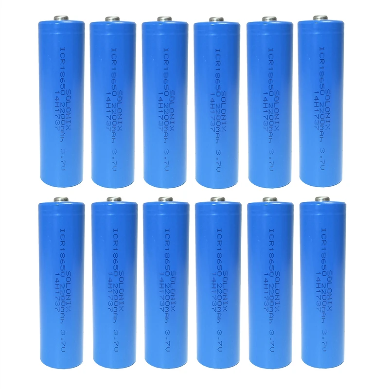 باتری لیتیوم یون 3.7 ولت قابل شارژ سولونیکس مدل ICR 18650 ظرفیت 2200 میلی آمپر مجموعه 12 عددی