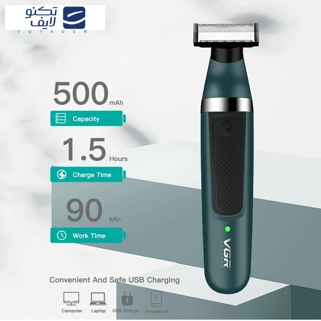 ست ماشین اصلاح موی صورت و بدن وی جی ار مدل 393، اصلاح به صورت فویلی، ضد آب، ضد حساسیت، تکنولوژی اصلاح به صورت برش مستقیم، مدت زمان شارژ 90 دقیقه و مدت زمان استفاده پس از شارژ 90 دقیقه