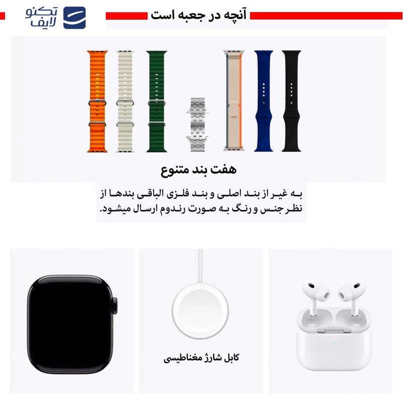 ساعت هوشمند ورنا مدل W46 Max مجموعه هفت بندی به همراه هندزفری ایرپادپرو ساعت هوشمند ورنا مدل W46 Max مجموعه هفت بندی به همراه هندزفری ایرپادپرو