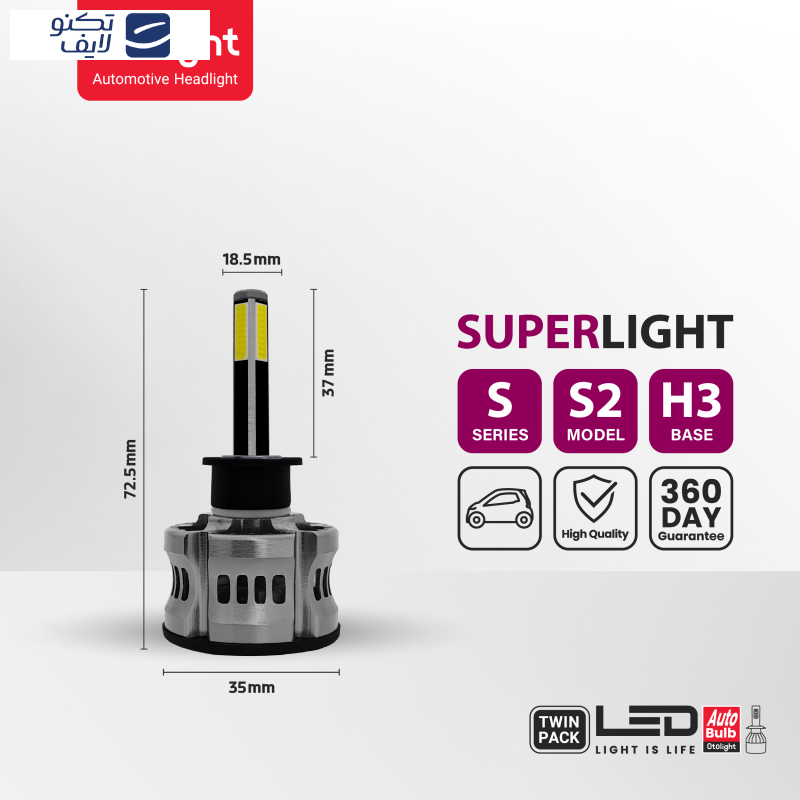 لامپ هدلایت LED اتولایت مدل S2 پایه H3 بسته 2 عددی