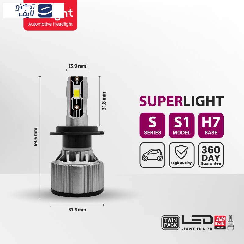 لامپ هدلایت LED اتولایت مدل S1 پایه H7 بسته 2 عددی