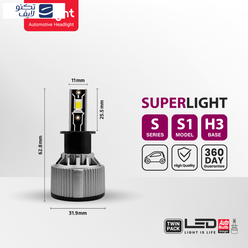 لامپ هدلایت LED اتولایت مدل S1 پایه H3 بسته 2 عددی