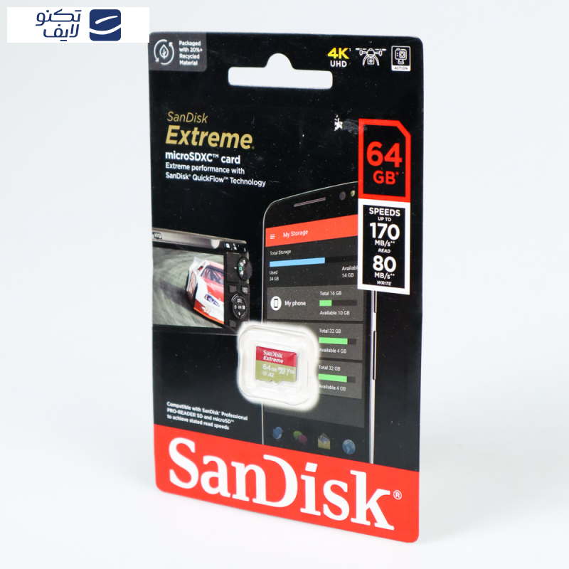 کارت حافظه سن دیسک microSDXC مدل Extreme کلاس A2 استاندارد UHS-I U3 سرعت 170MBps ظرفیت 64 گیگابایت