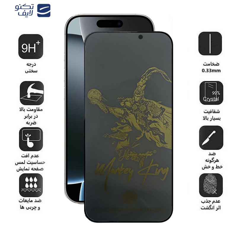 محافظ صفحه نمایش حریم شخصی اپیکوی مدل Monkey King مناسب برای گوشی موبایل اپل iPhone 16 Pro