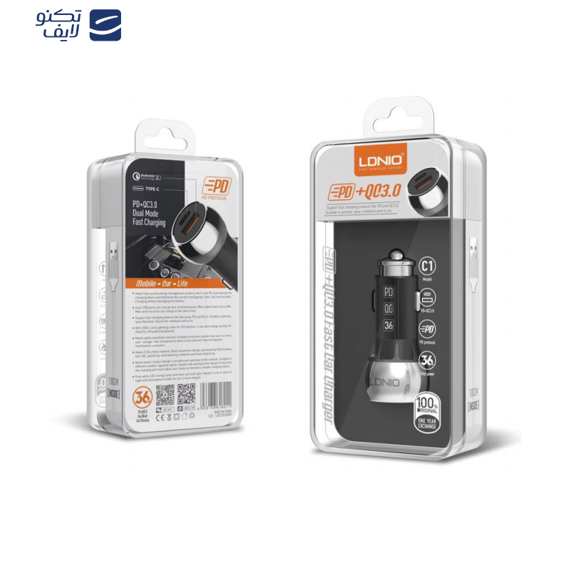 شارژر فندکی الدینیو مدل C1 به همراه کابل تبدیل USB-C