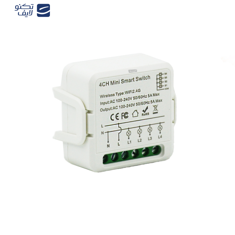رله سوئیچ هوشمند تویا مدل چهار کانال پشت کلیدی کد 04