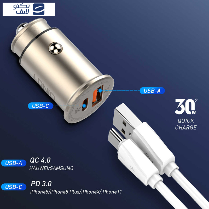 شارژر فندکی الدینیو مدل C506Q به همراه کابل تبدیل microUSB