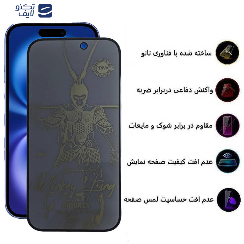 محافظ صفحه نمایش حریم شخصی اپیکوی مدل wukong privacy مناسب برای گوشی موبایل اپل iPhone 16/15/14 Pro