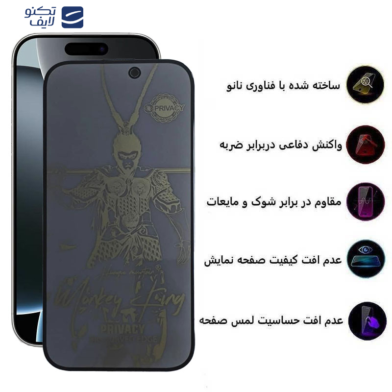 محافظ صفحه نمایش حریم شخصی اپیکوی مدل wukong privacy مناسب برای گوشی موبایل اپل iphone 16 Pro