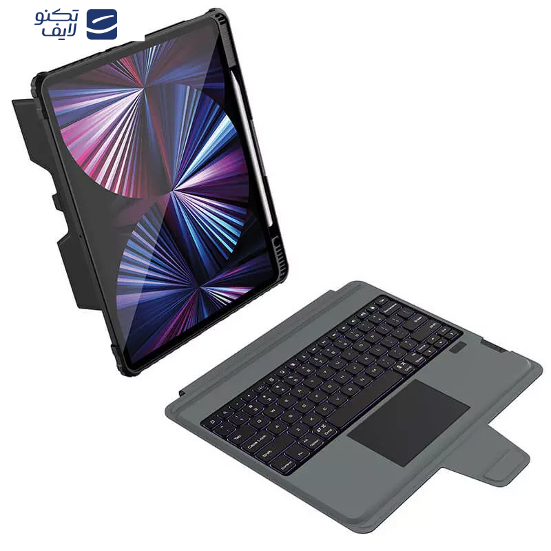 کیف کلاسوری کیبورد دار نیلکین مدل Bumper Combo Backlit Keyboard مناسب برای تبلت اپل (2022 / 2021 / 2020) iPad Air13 (2025) / iPad Air13 (2024) /iPad 12.9
