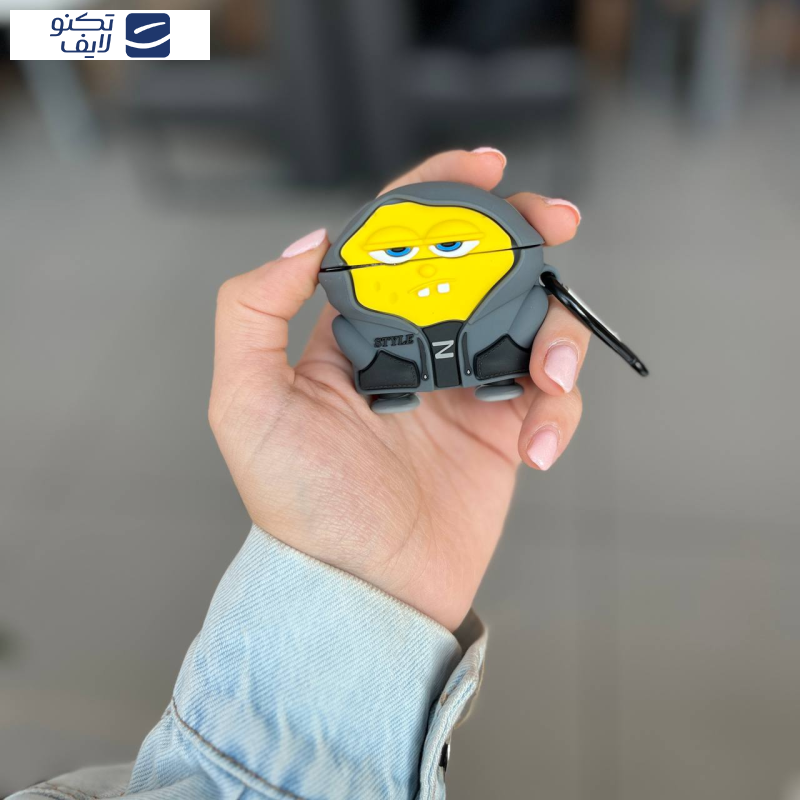 کاور مدل فانتزی طرح باب اسفنجی مناسب برای کیس اپل AirPods 4 به همراه آویز