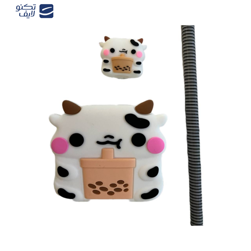 محافظ کابل طرح گاو مدل Silicon  به همراه محافظ شارژ دیواری  مجموعه 4 عددی