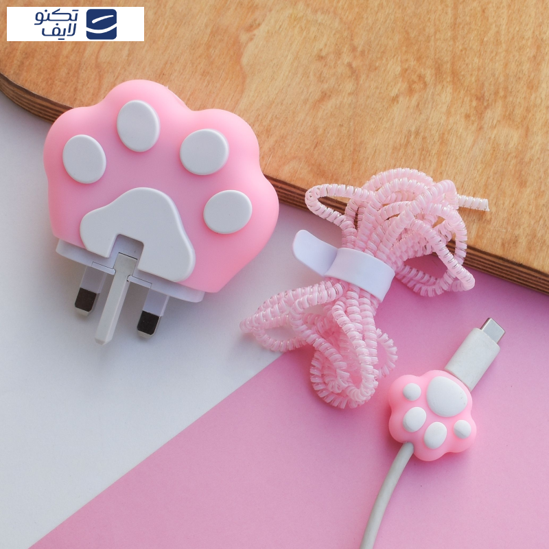 محافظ کابل وال کیس طرح پنجه کیوت به همراه محافظ شارژر دیواری 25 وات سامسونگ مجموعه 4 عددی