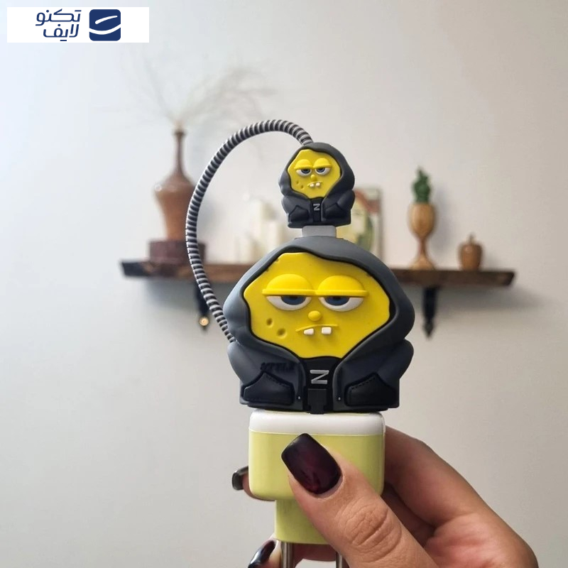 محافظ کابل وال کیس طرح باب اسفنجی به همراه محافظ شارژر دیواری 25 وات سامسونگ مجموعه 4 عددی