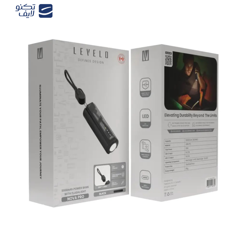 پاوربانک لولو مدل nova ظررفیت 5000 میلی آمپر ساعت به همراه چراغ قوه