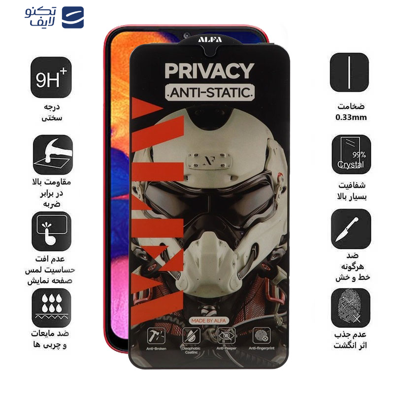محافظ صفحه نمایش حریم شخصی اپیکوی مدل Alpha مناسب برای گوشی موبایل سامسونگ Galaxy A10
